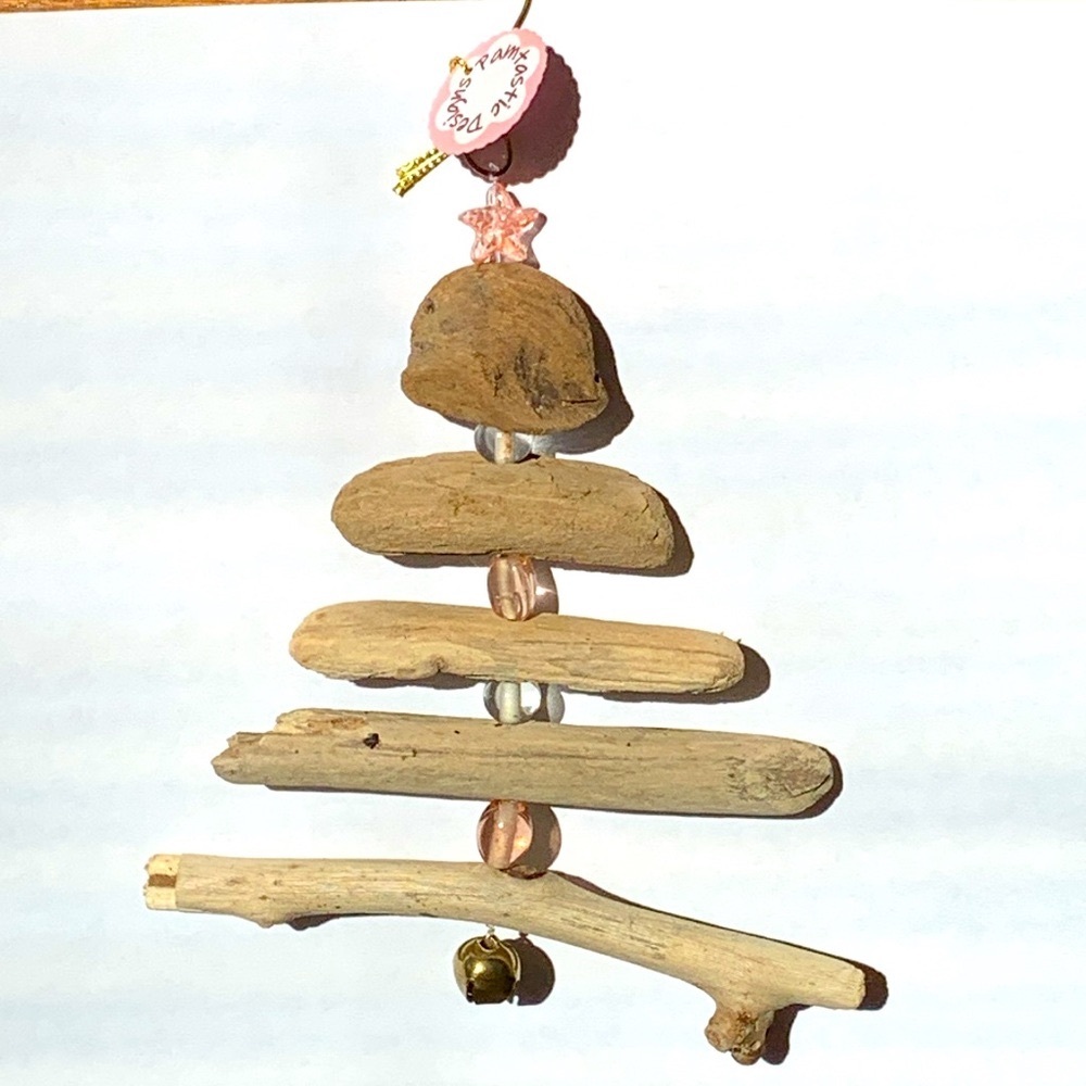 Driftwood and glass beads hanging ornament Christmas-Yard decor handmade unique